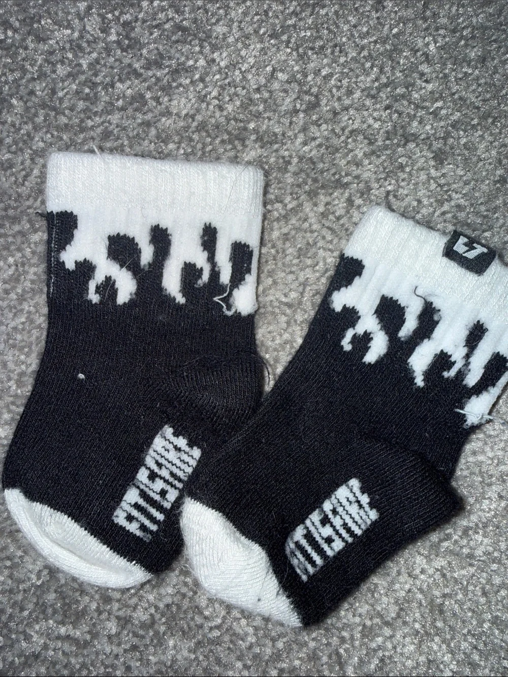 Fit is Fire. Black & White Flame Baby Socks
